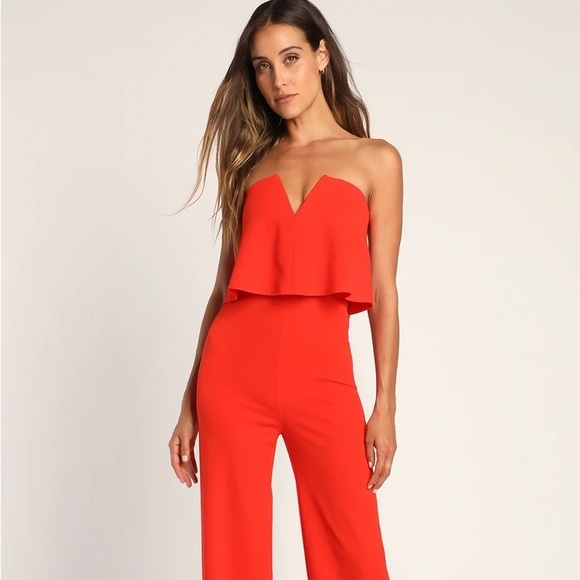 Lulus Pants - Lulus NWT Power of Love Red Strapless Jumpsuit medium